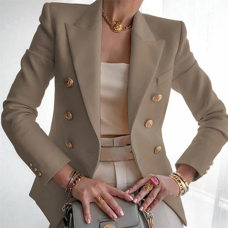 Christina | Women's Single Breasted Luxury Blazer  - Size:XS;Color:Khaki