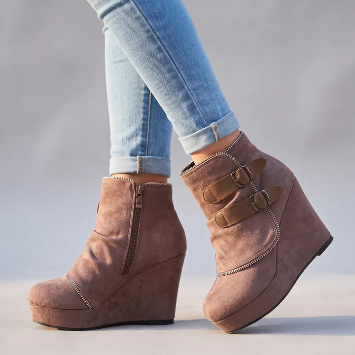 Ciara | Women's Orthopedic Wedge Ankle Boots  - Color:Beige;Size:35