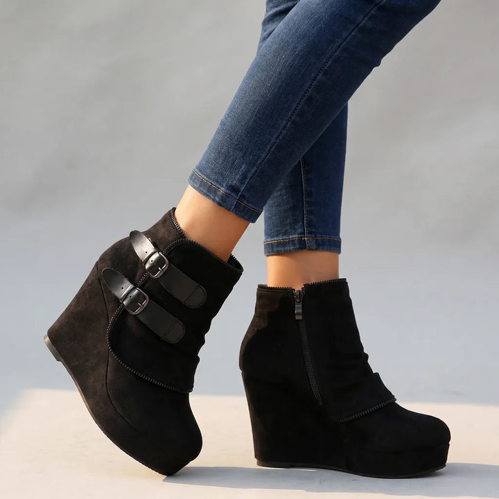 Ciara | Women's Orthopedic Wedge Ankle Boots  - Color:Black;Size:35