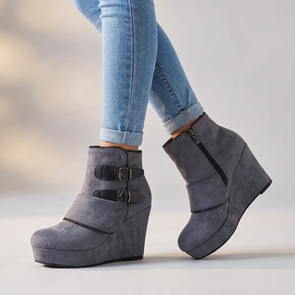 Ciara | Women's Orthopedic Wedge Ankle Boots  - Color:Gray;Size:35