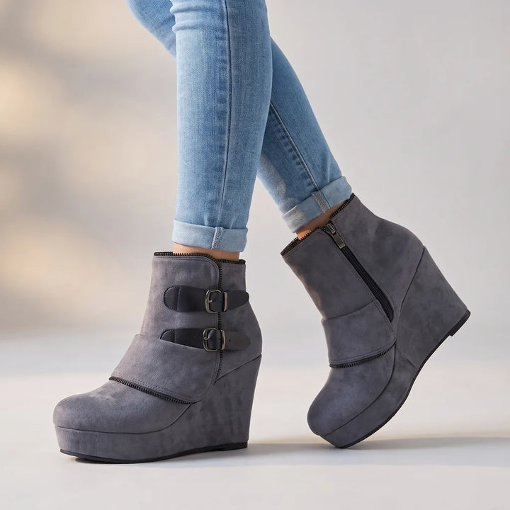 Ciara | Women's Orthopedic Wedge Ankle Boots  - Color:Gray;Size:35