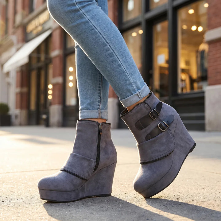 Women's Gray Nova Wedge Platform Boots