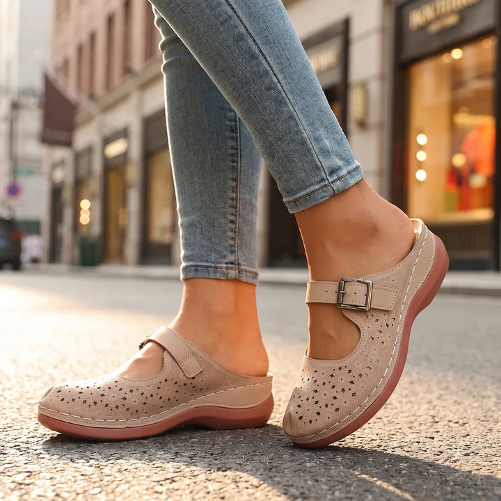 Clara Buckle Orthopedic Sandals - Color:Beige;Size:36