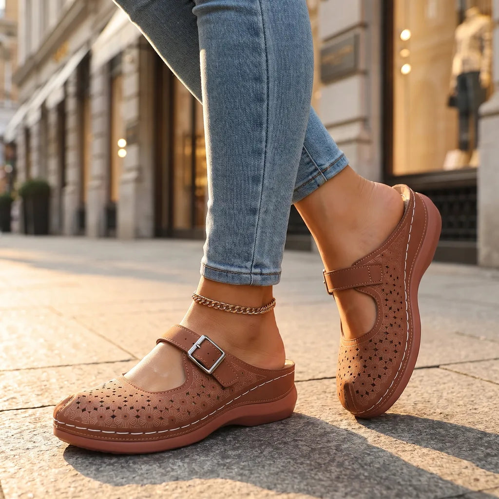 Clara Buckle Orthopedic Sandals - Color:Brown;Size:36