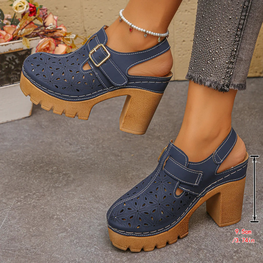 Clara | Women's Orthopedic Platform Clogs - Color:Navy Blue;Size:35
