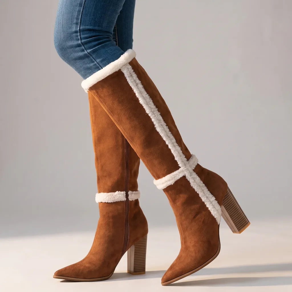 Clara | Women's Suede Knee-High Boots  - Color:Brown;Size:35