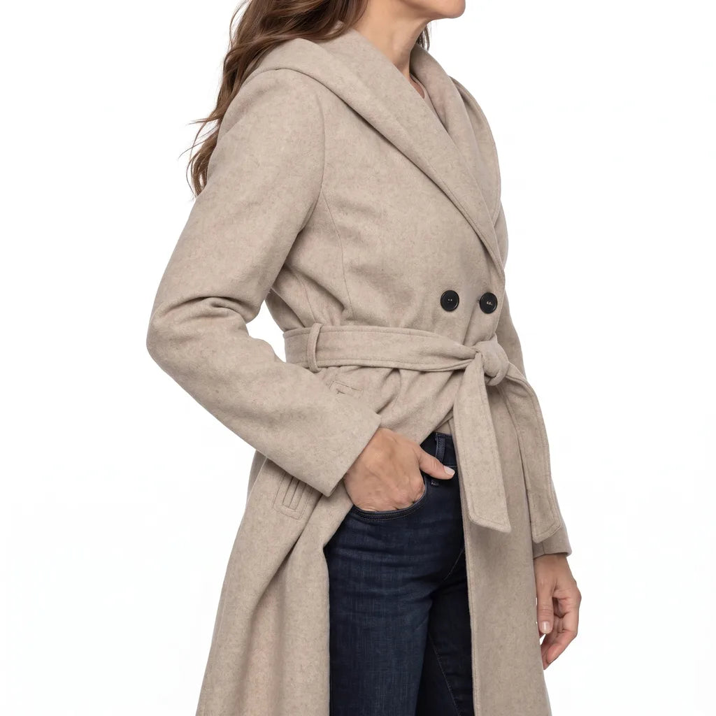 Women's Beige Haywood Belted Hooded Coat