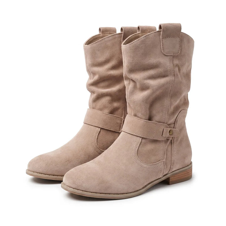 Cléo Ruched Pull-On Cowboy Boots  - Color:Beige;Size:35