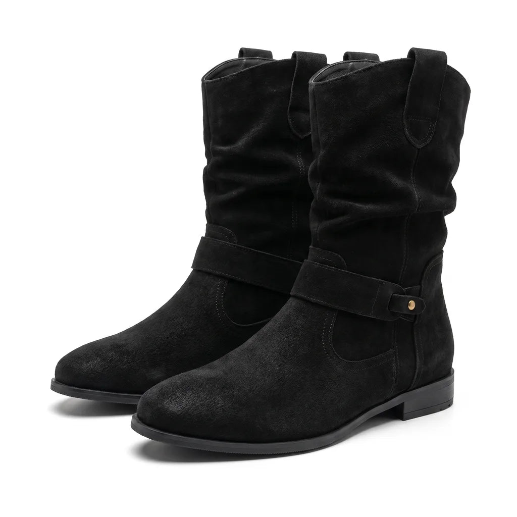 Cléo Ruched Pull-On Cowboy Boots  - Color:Black;Size:35