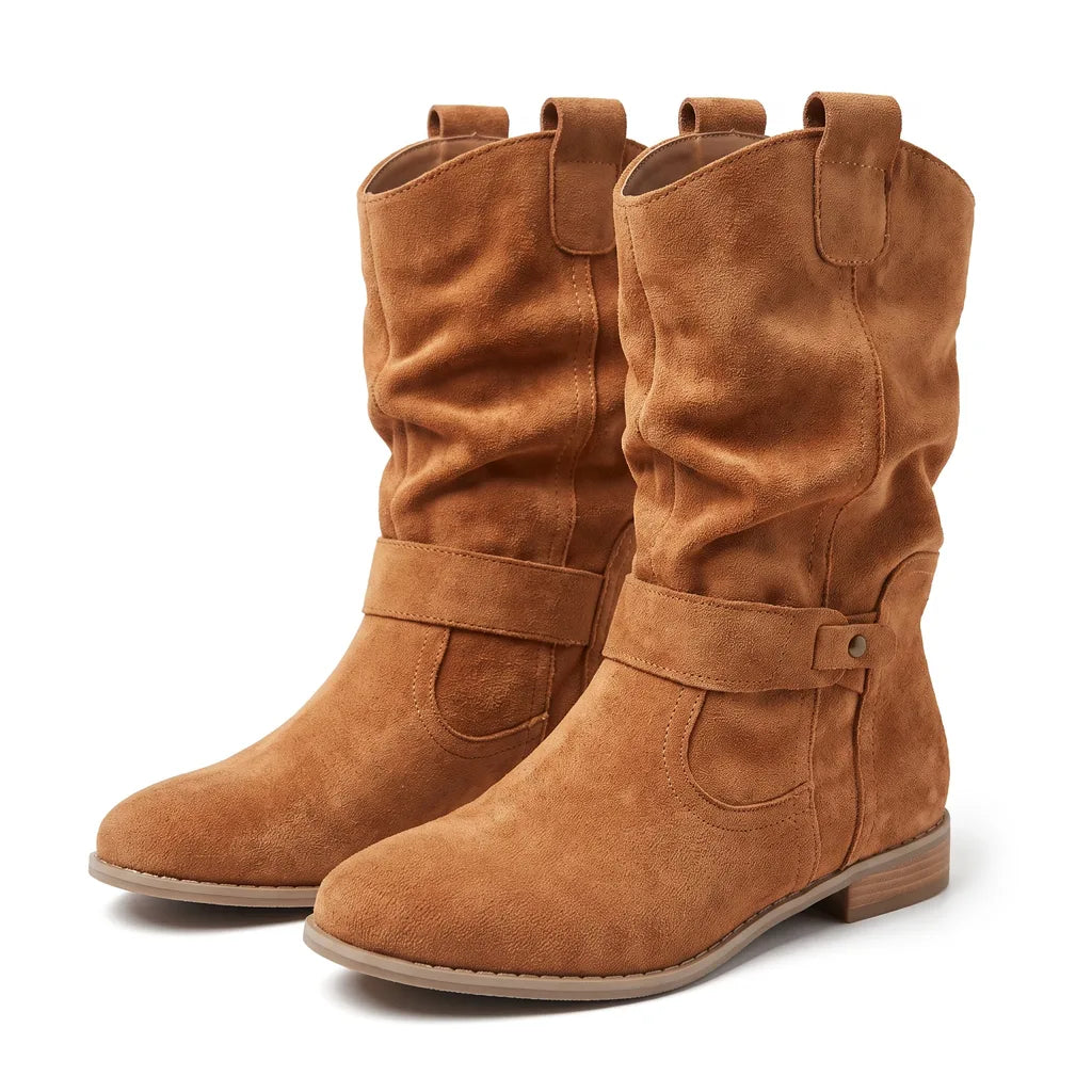 Cléo Ruched Pull-On Cowboy Boots  - Color:Brown;Size:35