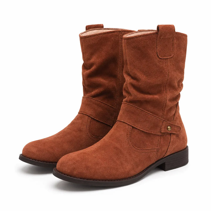 Cléo Ruched Pull-On Cowboy Boots  - Color:Dark Brown;Size:35