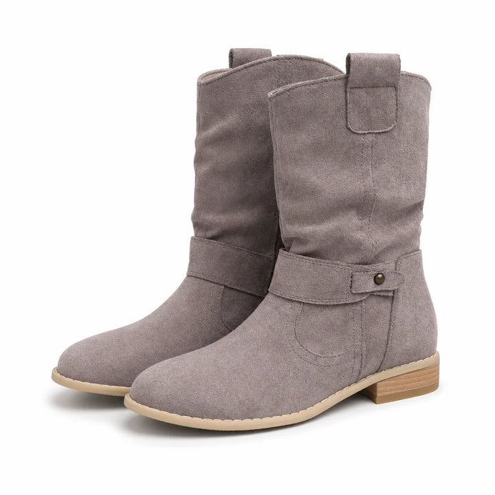 Cléo Ruched Pull-On Cowboy Boots  - Color:Gray;Size:35