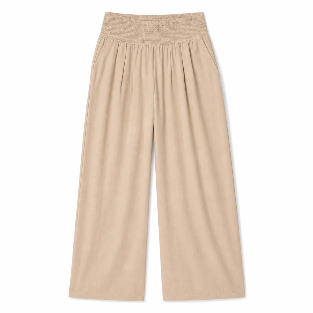 Colette Cotton Wide-Leg Pants - Color:Beige;Size:XS
