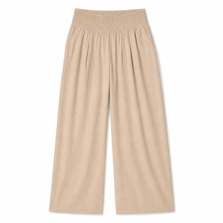 Colette Cotton Wide-Leg Pants - Color:Beige;Size:XS