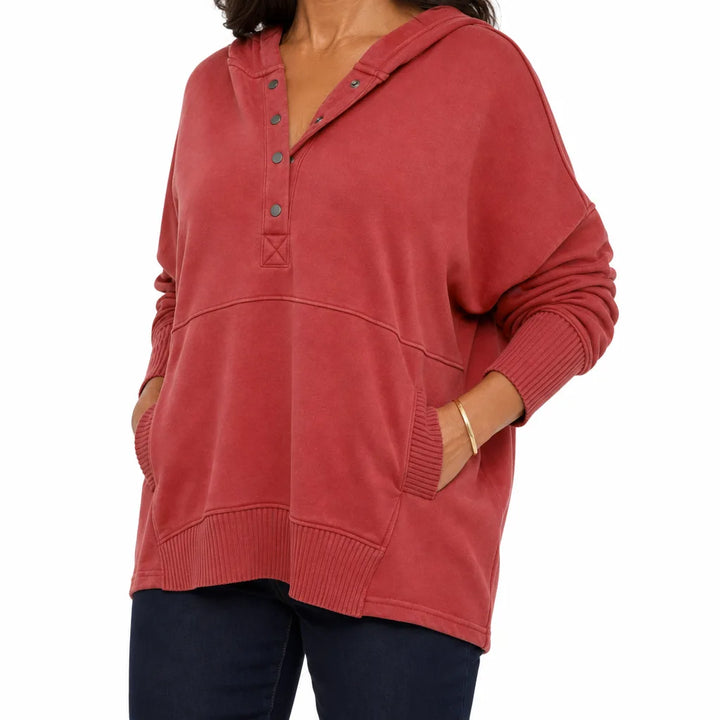 Women's Red Lila V-Neck Hooded Sweatshirt