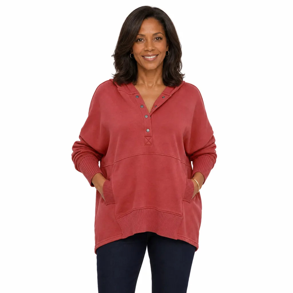 Women's Red Lila V-Neck Hooded Sweatshirt