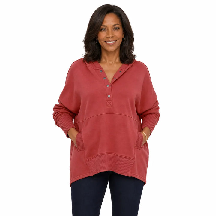 Women's Red Lila V-Neck Hooded Sweatshirt
