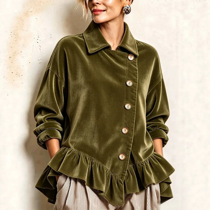 Colette | Women's Velvet Shirt Jacket - Army Green