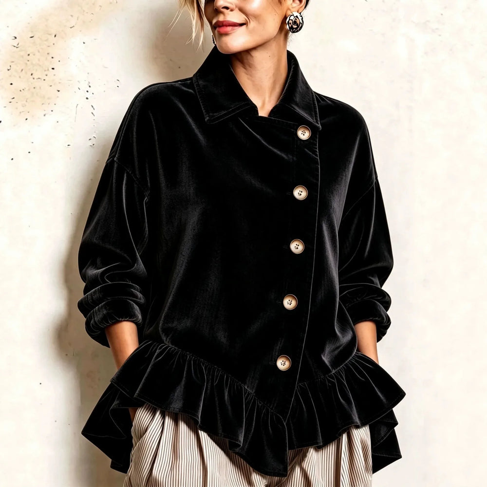 Colette | Women's Velvet Shirt Jacket - Black