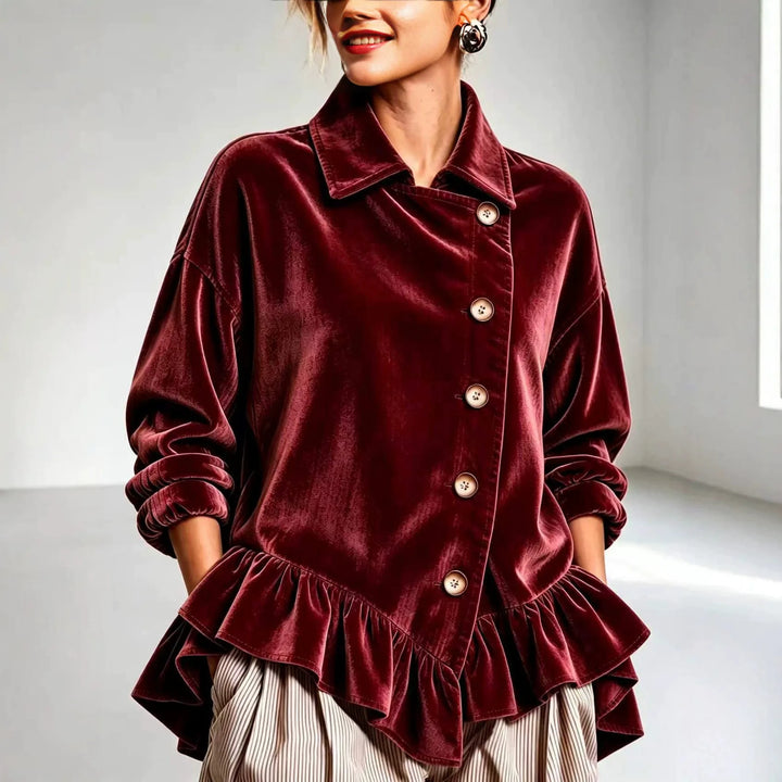 Colette | Women's Velvet Shirt Jacket - Burgundy