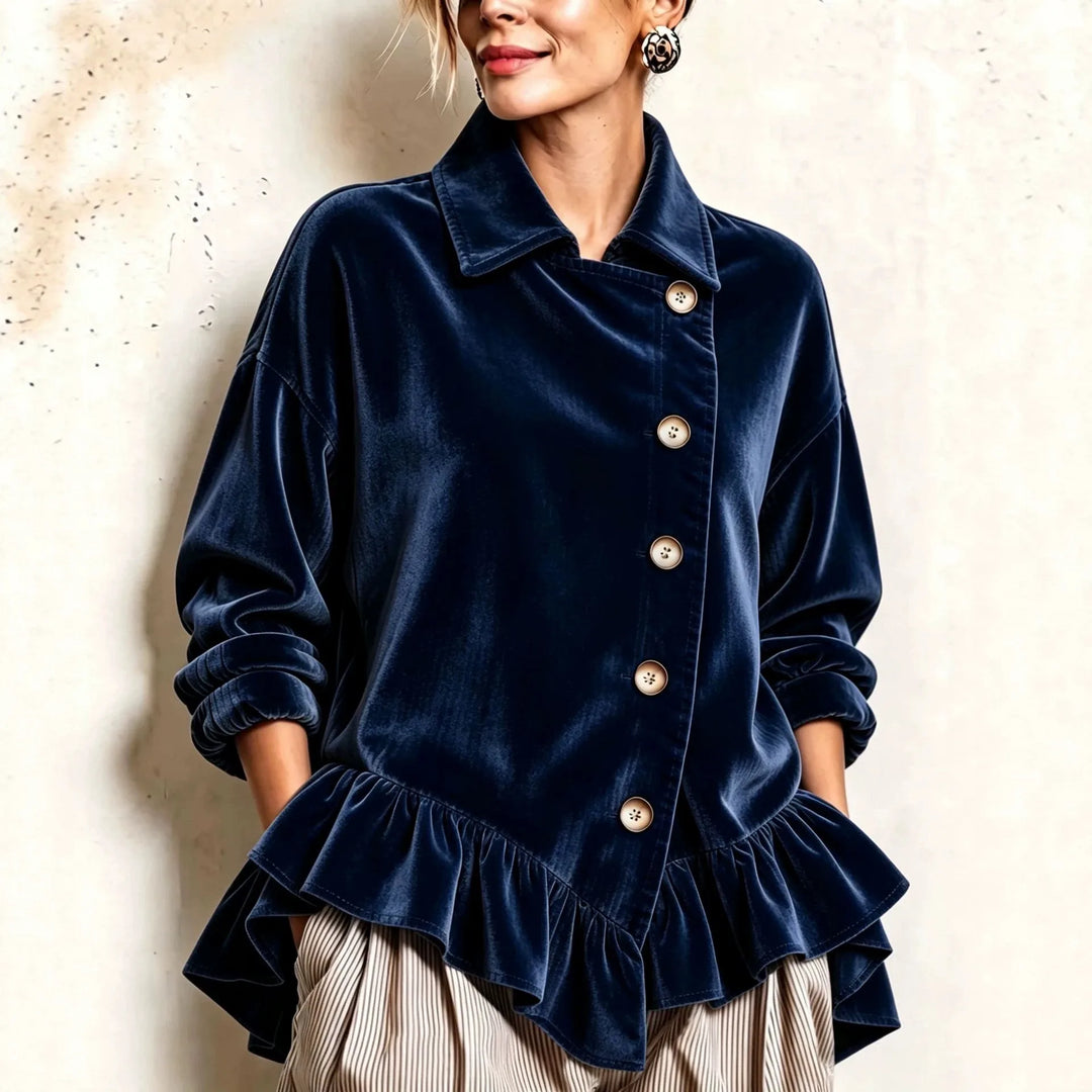 Colette | Women's Velvet Shirt Jacket - Navy