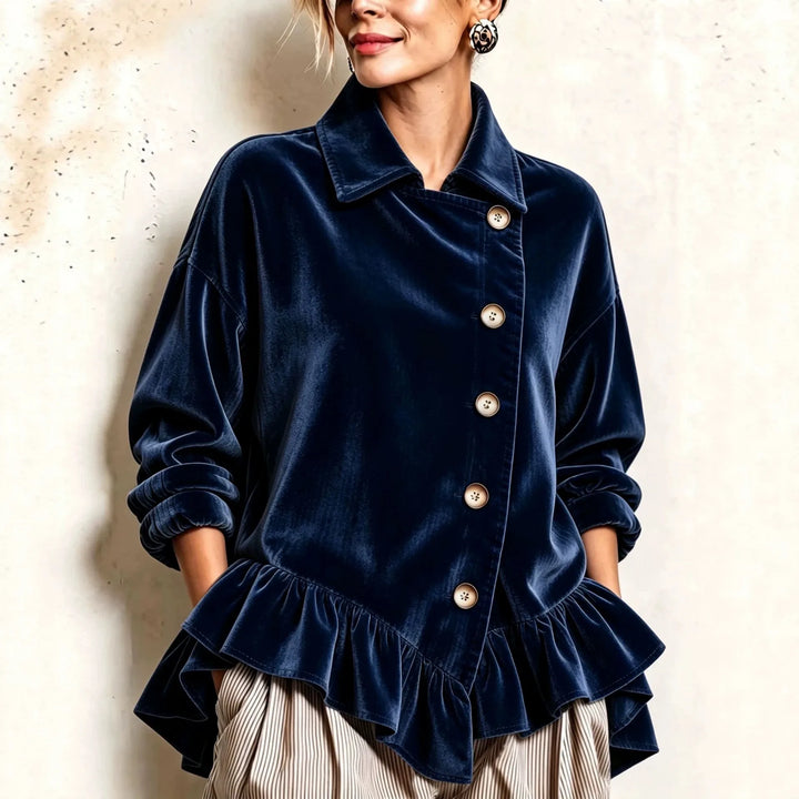 Colette | Women's Velvet Shirt Jacket - Navy