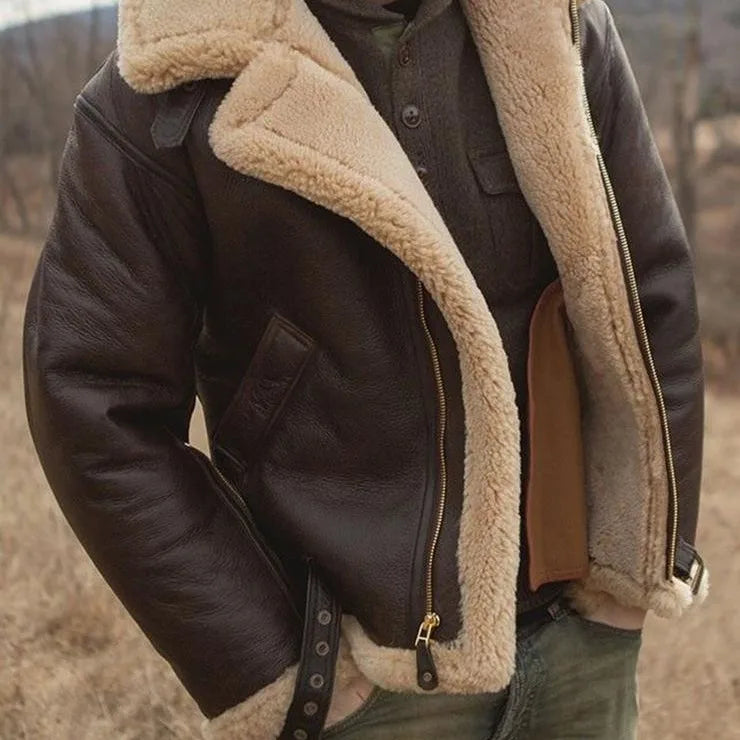 Conrad | Men's Shearling Aviator Jacket  - Color:Brown;Size:XS