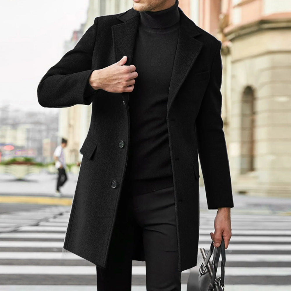 Conrad | Men's Tailored Trench Overcoat - dubbel check gewicht - Color:Black;Size:S