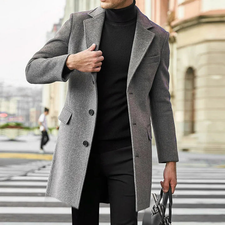 Conrad | Men's Tailored Trench Overcoat - dubbel check gewicht - Color:Gray;Size:S