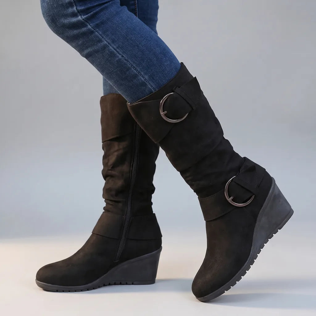 Cora | Women's Orthopedic Buckle Boots  - Color:Black;Size:36