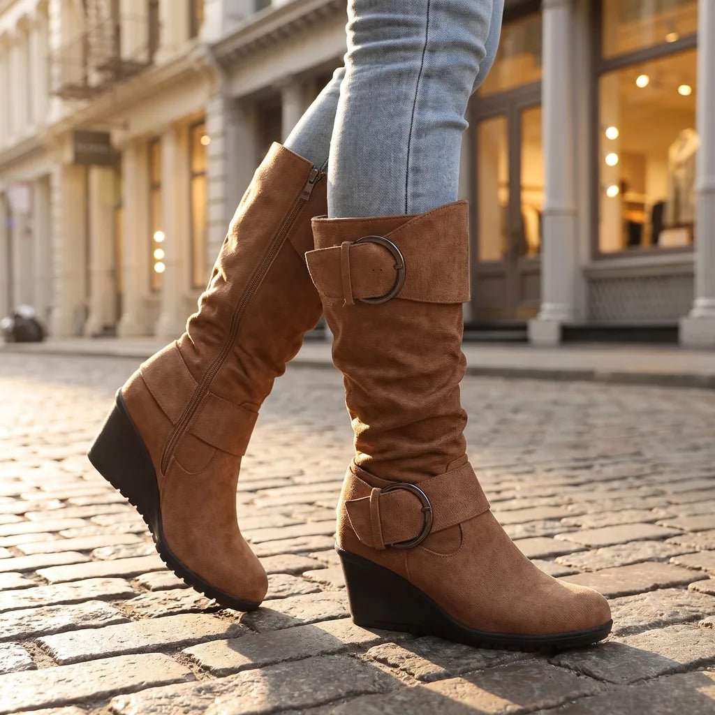 Women's Beige Margaux Slouch Wedge Boots