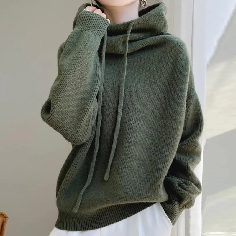 Cora | Women's Soft Knit Cowl Neck Hoodie - Color:Green;Size:XS