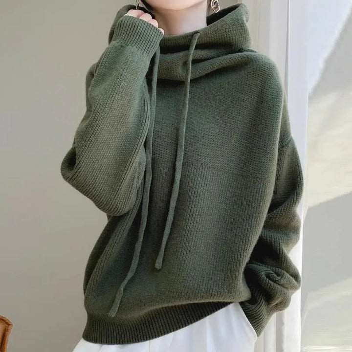 Cora | Women's Soft Knit Cowl Neck Hoodie - Color:Green;Size:XS