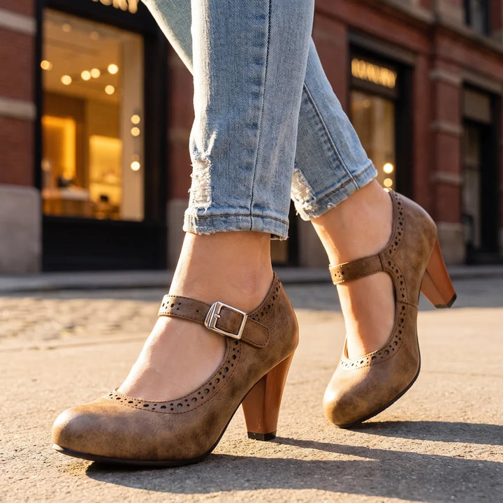 Cordelia | Womens Mary Jane Heel Shoes - Color:Brown;Size:35