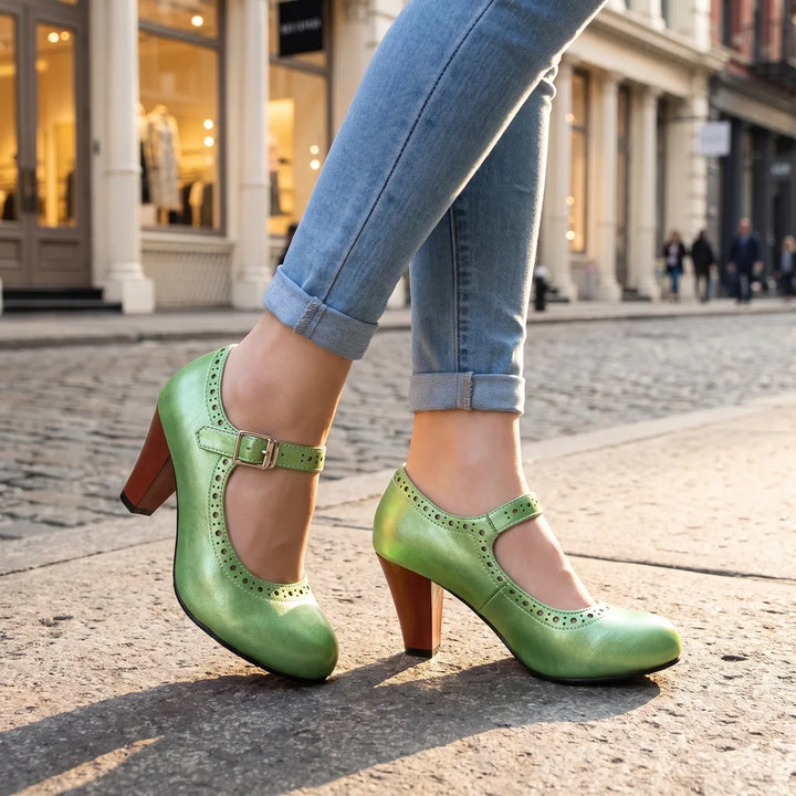 Cordelia | Womens Mary Jane Heel Shoes - Color:Green;Size:35