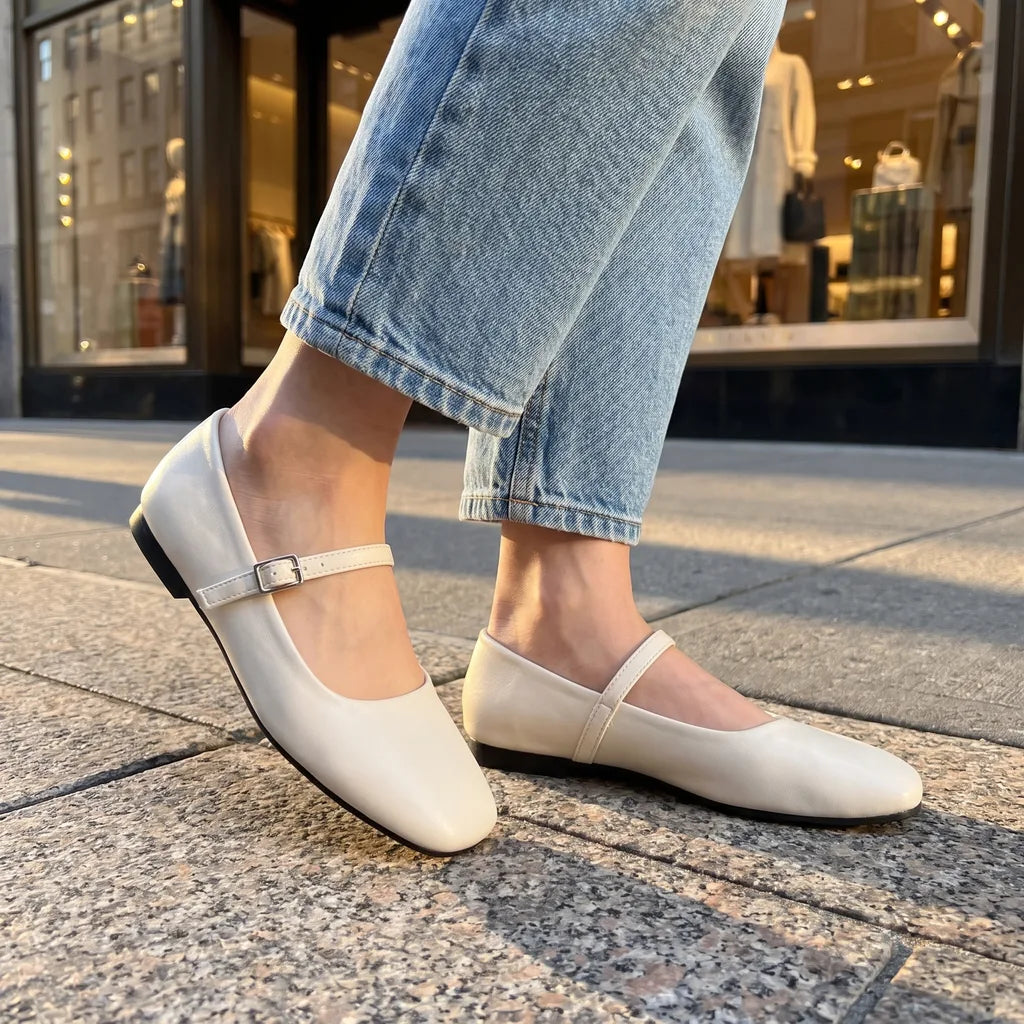 Cosette | Womens Mary Jane Ballet Flat Shoes - Color:Beige;Size:35