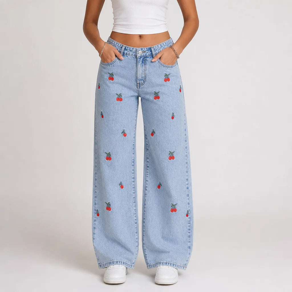 Cosima | Mom Jeans Baggy Wide Leg Jeans  - Color:Blue;Size:XS