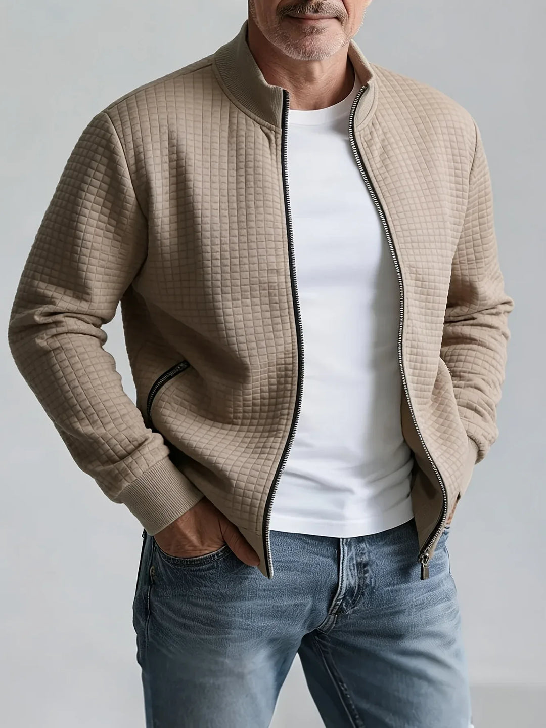 Creighton | Men's Quilted Stand Collar Jacket - Color:Beige;Size:EU L