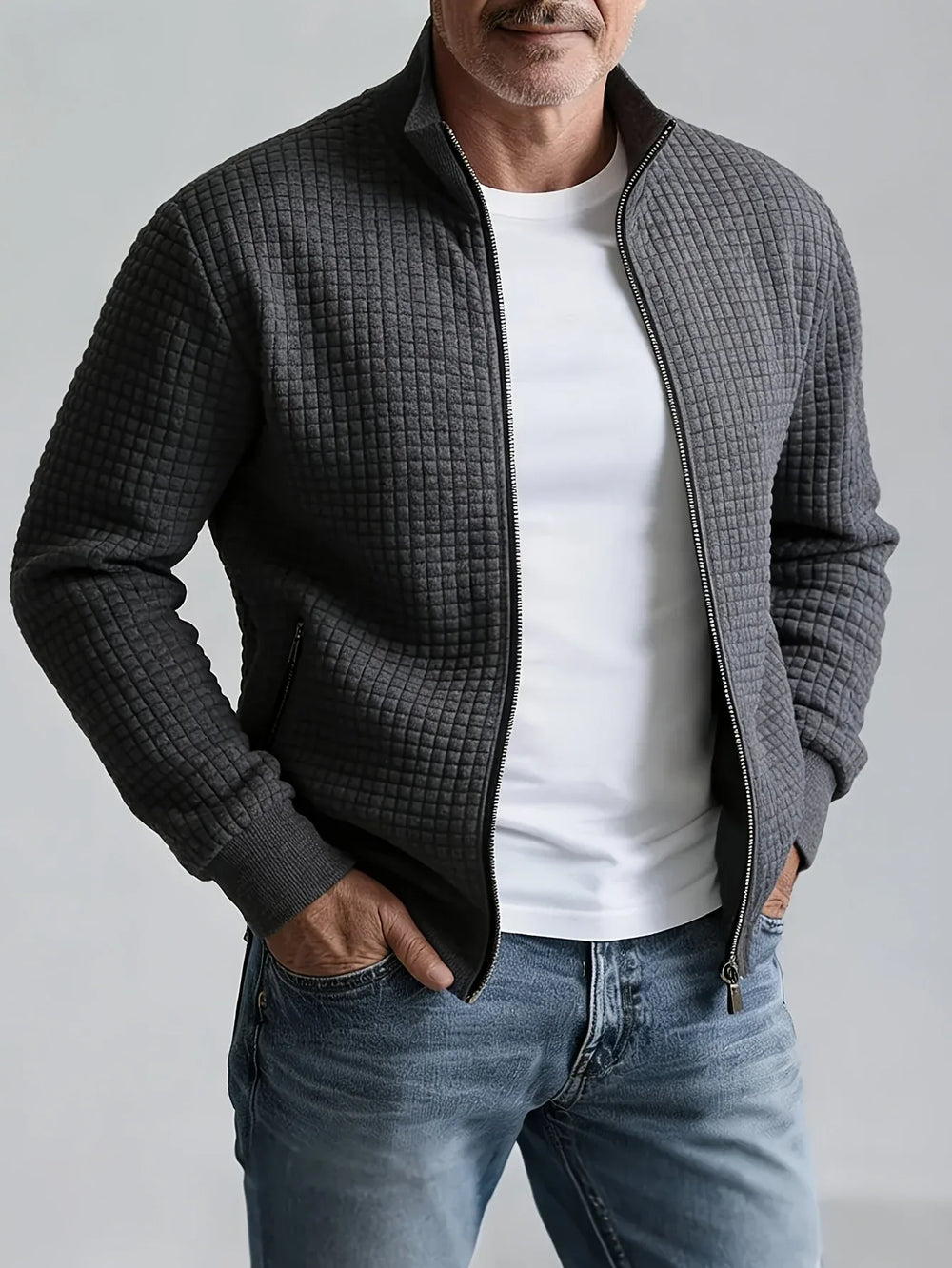 Creighton | Men's Quilted Stand Collar Jacket - Color:Dark Gray;Size:EU L