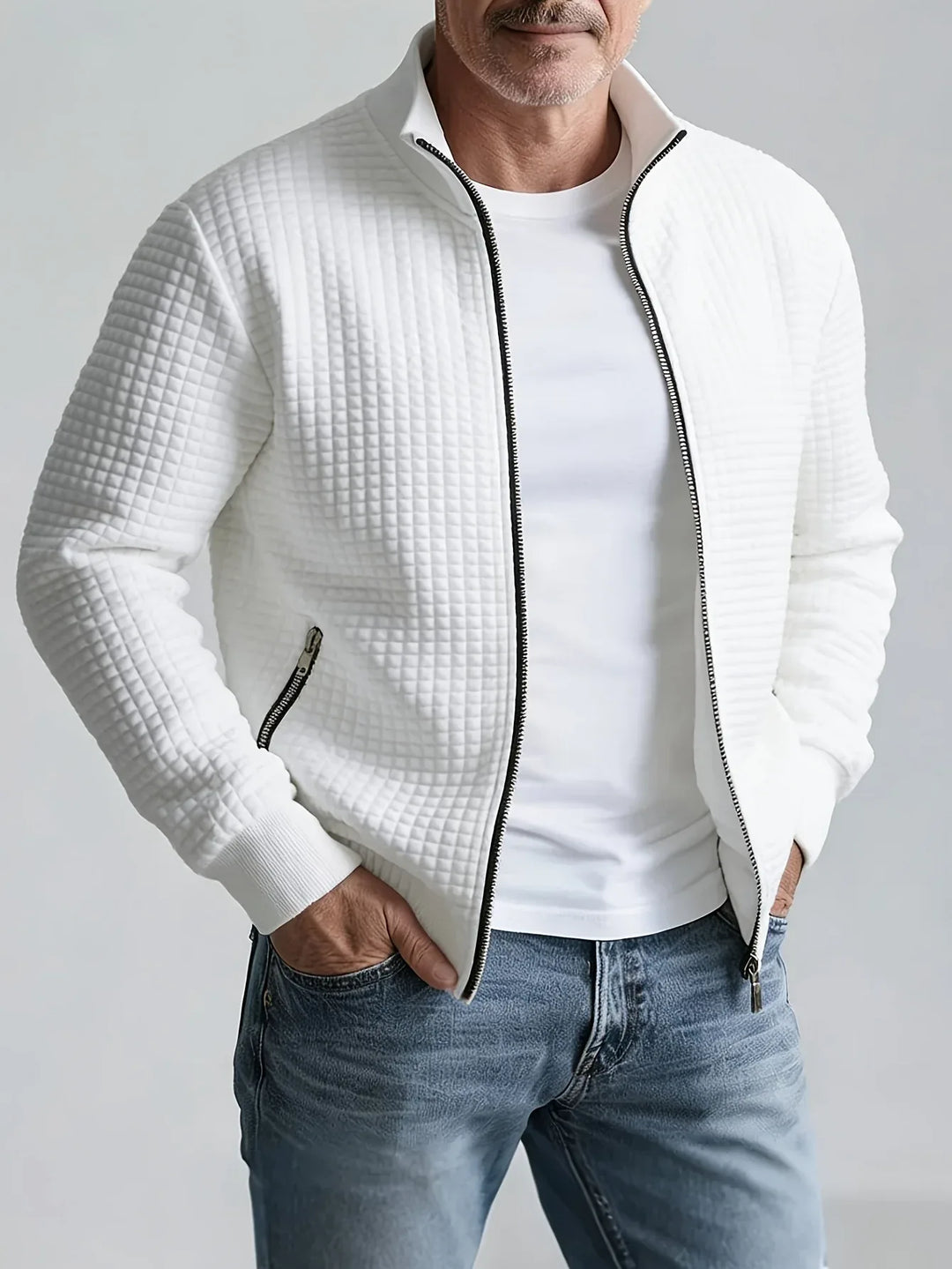 Creighton | Men's Quilted Stand Collar Jacket - Color:White;Size:EU L