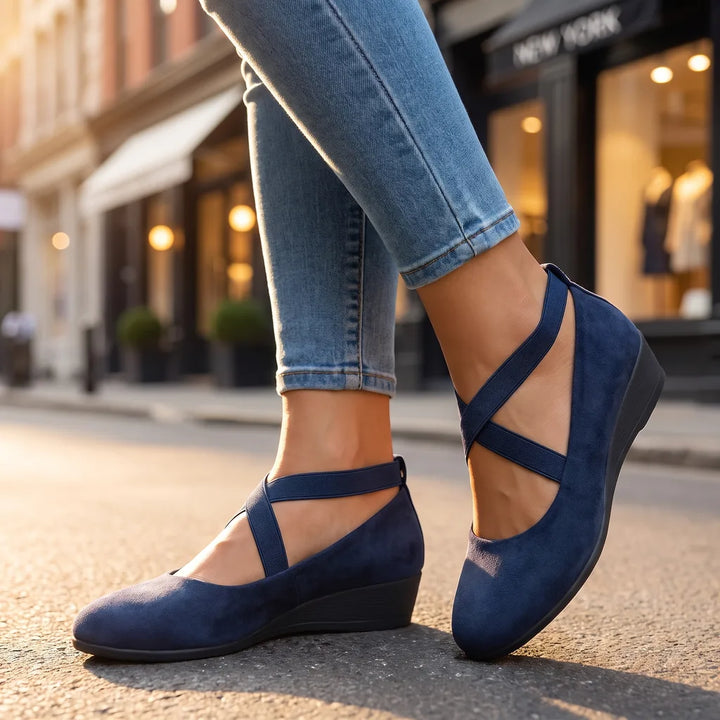 Dahlia Strappy Wedge Shoes - Color:Blue;Size:35
