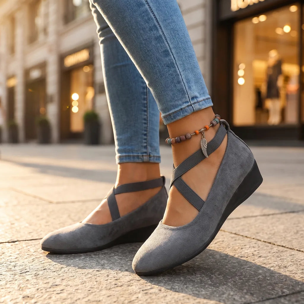 Dahlia Strappy Wedge Shoes - Color:Gray;Size:35