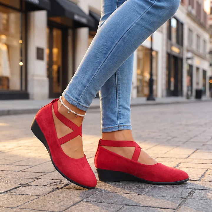 Dahlia Strappy Wedge Shoes - Color:Red;Size:35