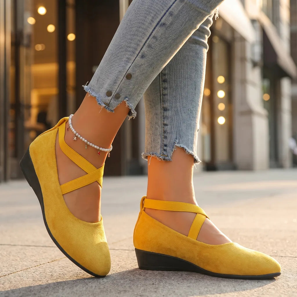 Dahlia Strappy Wedge Shoes - Color:Yellow;Size:35