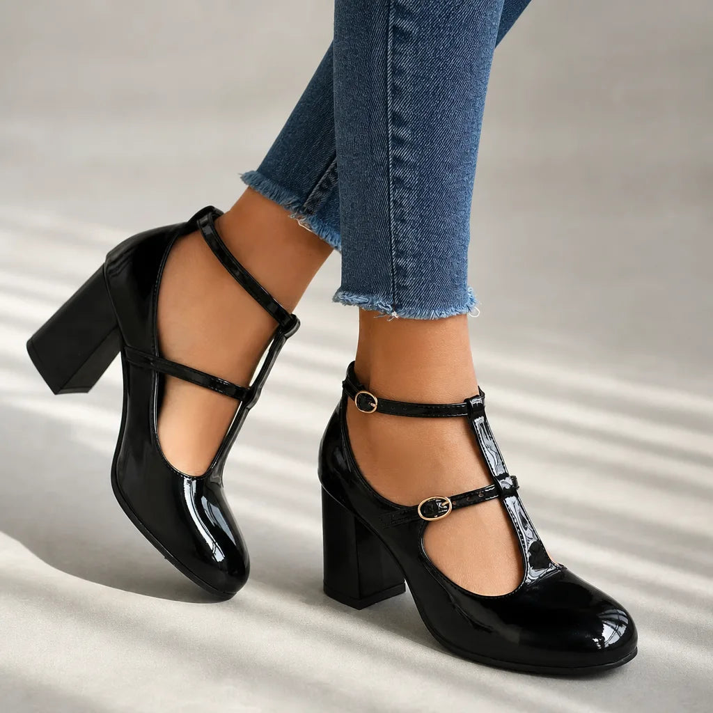 Danna | Women's Orthopedic Ankle-Strap Mary Jane Heels - Color:Black;Size:37