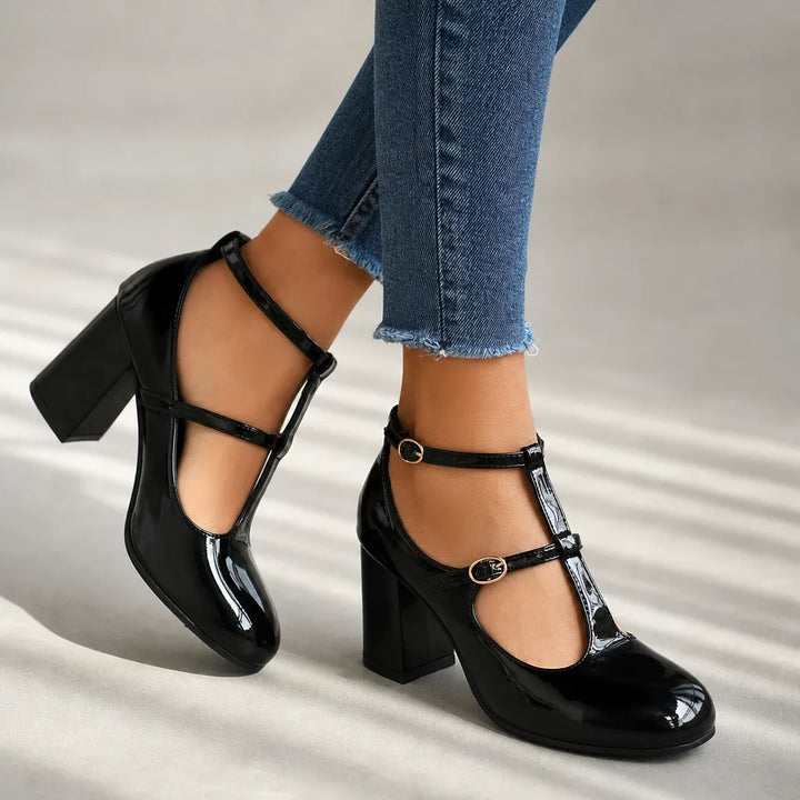 Danna | Women's Orthopedic Ankle-Strap Mary Jane Heels - Color:Black;Size:37