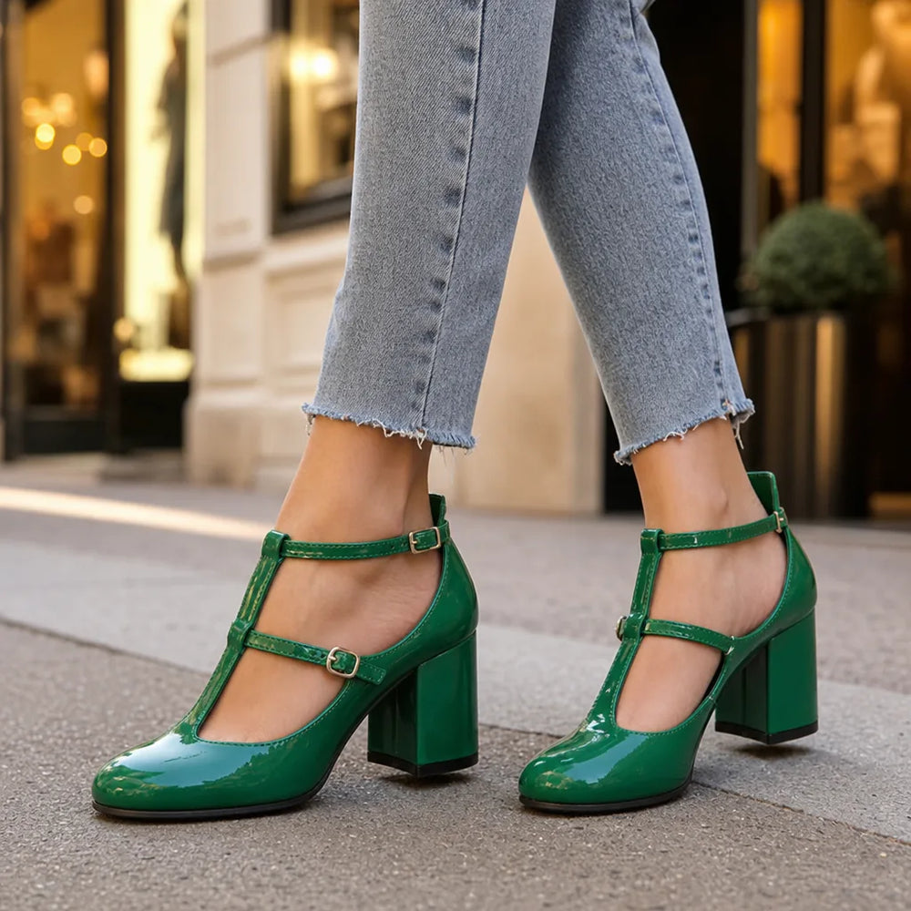 Women's Green Faraday | Women's Orthopedic Ankle-Strap Mary Jane Heels