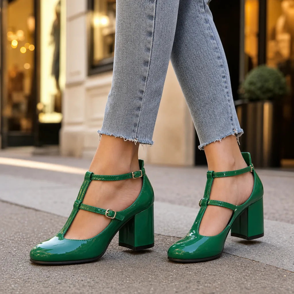 Women's Green Faraday | Women's Orthopedic Ankle-Strap Mary Jane Heels