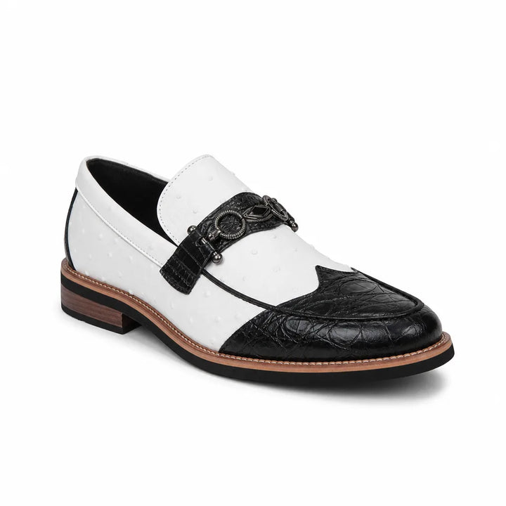 Men's Black White 3111 Audrey Pointed Leather Loafers