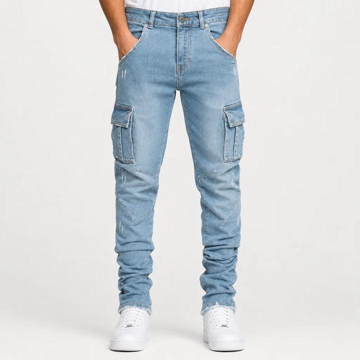 Declan | Baggy Skinny Leg Stretch Jeans - Color:Blue;Size:XS